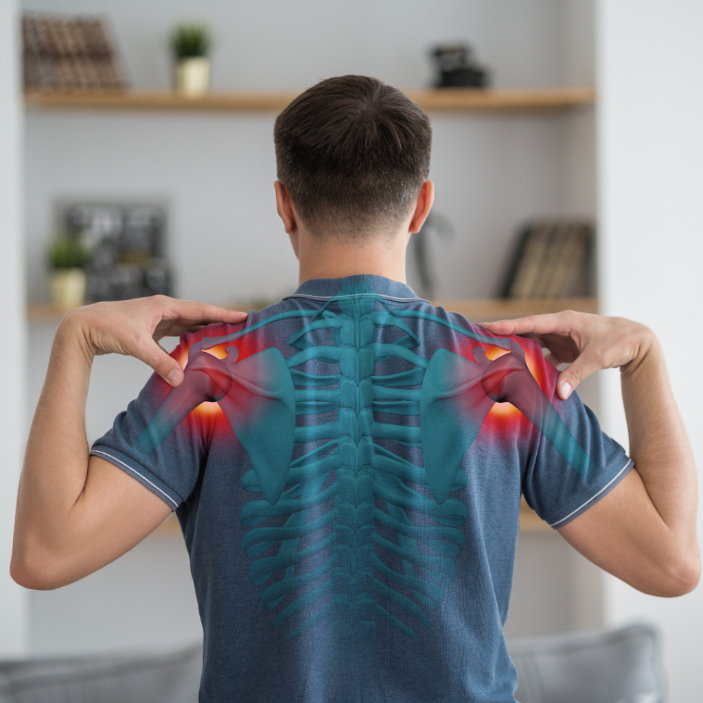 man with chronic pain in shoulders from inflammation